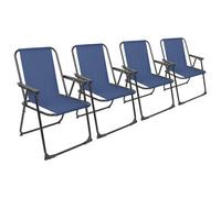 Harbour Housewares Folding Metal Beach Chairs - Matt Black/navy - Pack Of 4