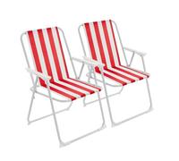 Harbour Housewares Folding Metal Beach Chairs - Red Stripe - Pack Of 2 - Portable Outdoor Garden Camping Festival Seats