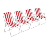 Harbour Housewares Folding Metal Beach Chairs - Red Stripe - Pack Of 4