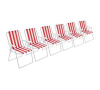 Harbour Housewares Folding Metal Beach Chairs - Red Stripe - Pack Of 6 - Portable Outdoor Garden Camping Festival Seats