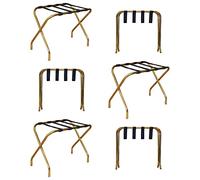 Harbour Housewares Folding Metal Luggage Racks - Gold - Pack of 6 - Portable Folding Single Tier Home Bedroom Suitcase Foldable Suit Case Holder Travel Chest Storage Stand