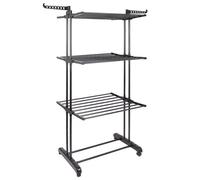Harbour Housewares Folding Metal Wheeled Clothes Airer - 4-Tier - Black