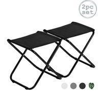 Harbour Housewares Folding Stool - Black - Pack Of 2 - Canvas Camping Small Portable Lightweight Outdoor Foldable Garden Seat
