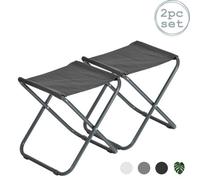 Harbour Housewares Folding Stool - Grey - Pack Of 2 - Canvas Camping Small Portable Lightweight Outdoor Foldable Garden Seat