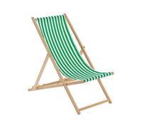 Harbour Housewares Folding Wooden Beach Deck Chair - Green Stripe
