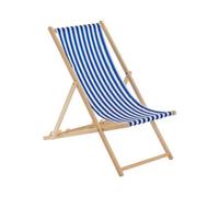 Harbour Housewares Folding Wooden Beach Deck Chair - Navy Stripe
