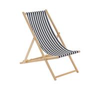 Harbour Housewares Folding Wooden Deck Chair - Black Stripe
