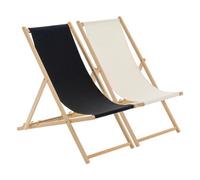 Harbour Housewares Folding Wooden Deck Chairs - Black/cream - Pack Of 2