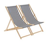 Harbour Housewares Folding Wooden Deck Chairs Black Stripe Pack of 2 Harbour Housewares Black