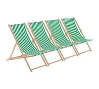 Harbour Housewares Folding Wooden Deck Chairs - Green Stripe - Pack Of 4