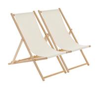 Harbour Housewares Folding Wooden Deck Chairs - Natural - Pack Of 2