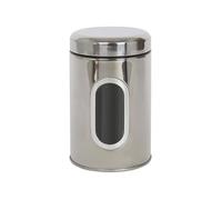 Harbour Housewares Food Storage Container - Chrome - 1x Metal Kitchen Caddy Barrel with Airtight Lid & Transparent Viewing Window Stainless Steel Storage Tins for Kitchen Bench or Pantry