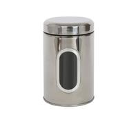Harbour Housewares Food Storage Container With Window - Chrome - Stainless Steel Kitchen Tea Coffee Sugar Canister