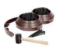 Harbour Housewares Garden Edging Kit 20M X 4Cm Brown Plastic Border With 80 Pegs & Rubber Mallet - Flexible Diy Lawn Edging