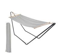 Harbour Housewares Garden Hammock with Metal Stand - Grey/White Stripe - Outdoor Garden Camping Hammock Seat with Durable Fabric for Camping, Beaches