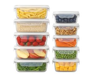 Harbour Housewares Glass Containers with Airtight Lids - 10 Pack - 2 Sizes (1040ml | 370ml) Lunch Box Tubs BPA-Free Meal Prep Containers Reusable Leak Proof Food Storage Tubs, Oven Safe, Freezer Safe