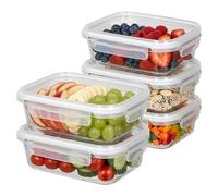 Harbour Housewares Glass Containers with Airtight Lids - 5 Pack - 1040ml Lunch Box Tubs BPA-Free Meal Prep Containers Reusable Leak Proof Food Storage Tubs, Oven Safe, Freezer Safe
