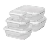 Harbour Housewares Glass Food Storage Container Set with Lids - 5 Sizes - Clear/White - 5pc Reusable Airtight Meal Prep Lunch Box Takeaway Cereal Pantry Tubs Set | Safe for Freezer and Microwave