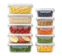 Harbour Housewares Glass Food Storage Containers Set With White Lids - 2 Sizes - 10Pc Reusable Airtight Meal Prep Tubs Microwave And Freezer Safe
