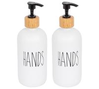 Harbour Housewares Glass Hand Soap Dispensers Pack of 2 White 500ml - Refillable Bottles with Bamboo Pumps - Modern Bathroom and Kitchen Accessories for Hand Wash, Lotion or Sanitiser