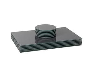 Harbour Housewares Glass Placemats & Coasters Set - 12pc - Grey - 30x20cm - Dining Table Protection Place Mats Cup Round Drink Coasters for Tabletops, Worktops