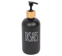 Harbour Housewares Glass Soap Dispenser Black 500ml - Refillable Hand Wash Bottle with Pump - Modern Monochrome Bathroom and Kitchen Accessory with Bamboo Detail for Sink Countertops