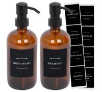 Harbour Housewares Glass Soap Dispensers With Labels - 500Ml - Amber/black - Pack Of 2