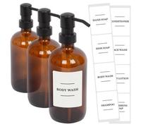 Harbour Housewares Glass Soap Dispensers With Labels - 500Ml - Amber/white - Pack Of 3