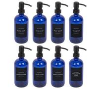 Harbour Housewares Glass Soap Dispensers With Labels - 500Ml - Blue/black - Pack Of 8
