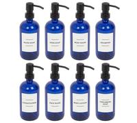Harbour Housewares Glass Soap Dispensers With Labels - 500Ml - Blue/white - Pack Of 8