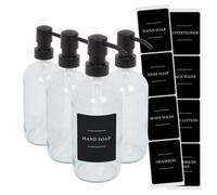 Harbour Housewares Glass Soap Dispensers With Labels - 500Ml - Clear/black - Pack Of 4