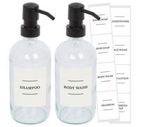 Harbour Housewares Glass Soap Dispensers With Labels 500Ml - Pack Of 2 - Refillable Pump Bottles For Kitchen & Bathroom