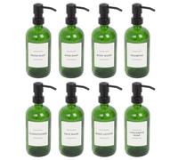 Harbour Housewares Glass Soap Dispensers with Labels - Green/White - 8 Pack - 500ml Refillable Soap Dispensers Hand and Dish Liquid Pump for Bathroom, Kitchen, Laundry Room