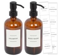 Harbour Housewares Glass Soap Dispensers with Labels Pack of 2-500ml Amber Refillable Bottles with Black Pumps and White Labels - Bathroom and Kitchen Accessories for Hand Wash, Lotion or Sanitiser