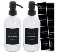 Harbour Housewares Glass Soap Dispensers with Labels Pack of 2-500ml Clear Refillable Bottles with Pumps and Black Labels - Bathroom and Kitchen Accessories for Hand Wash, Lotion or Sanitiser
