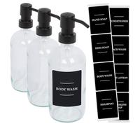 Harbour Housewares Glass Soap Dispensers with Labels Pack of 3-500ml Clear Refillable Bottles with Pumps and Black Labels - Bathroom and Kitchen Accessories for Hand Wash, Lotion or Sanitiser