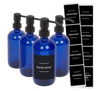 Glass Soap Dispensers with Labels - 500ml - Black - Pack of 4 Harbour Housewares Blue One Size