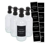 Harbour Housewares Glass Soap Dispensers with Labels Pack of 4-500ml Clear Refillable Bottles with Pumps and Black Labels - Bathroom and Kitchen Accessories for Hand Wash, Lotion or Sanitiser