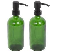 Harbour Housewares Green Glass Soap Dispensers Pack of 2-500ml Refillable Bottles with Black Pumps - Bathroom and Kitchen Accessories for Hand Wash, Lotion or Washing Up Liquid