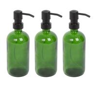 Harbour Housewares Green Glass Soap Dispensers Pack of 3-500ml Refillable Bottles with Black Pumps - Bathroom and Kitchen Accessories for Hand Wash, Lotion or Washing Up Liquid