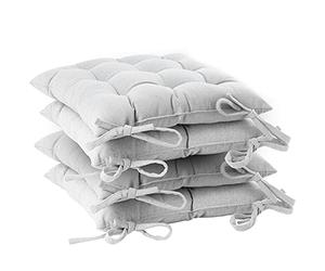 Harbour Housewares Grey Seat Pads for Dining Chairs - 40 x 40cm - Pack of 4 - Square Garden Seat Cushions with Ties Soft Padded Pillow Indoor Kitchen Cushion Outdoor Patio Garden Chair Pads