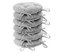 Harbour Housewares Grey Seat Pads for Dining Chairs - 40 x 40cm - Pack of 6 - Round Garden Seat Cushions with Ties Soft Padded Pillow Indoor Kitchen Cushion Outdoor Patio Garden Chair Pads