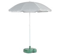 Harbour Housewares Grey Striped Beach Parasol with Base - 1.74 x 1.93m - UPF 50+ Portable Garden Umbrella with Green Base Lightweight UV Sun Protection Umbrella for Picnics, Garden and Beach Days
