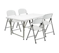 Harbour Housewares Height Adjustable Folding Camping Picnic Table & Chair Set - 120Cm (4Ft) - White