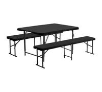 Harbour Housewares Height Adjustable Folding Trestle Table & Benches Set - 120Cm (4Ft) - Black