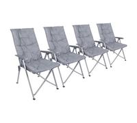 Harbour Housewares High Back Padded Camping Chairs - Set Of 4 Grey Folding Reclining Garden Beach Fishing Picnic Seats Carry Bags