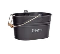 Harbour Housewares Industrial Laundry Peg Bucket - Black - Vintage Steel Storage Tub with Wooden Grip Handle & Hook - Retro Clothes Peg Organizer for Laundry Room
