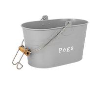 Harbour Housewares Industrial Laundry Peg Bucket - Grey - Vintage Steel Storage Tub with Wooden Grip Handle & Hook - Retro Clothes Peg Organizer for Laundry Room