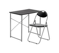 Harbour Housewares Industrial Office Desk & Chair Set - 80cm - Black/Black - PC Computer Workstation Contemporary Laptop Durable Tubular Steel Compact Wooden Desk and Folding Chair for Study, Offices