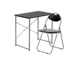 Harbour Housewares Industrial Office Desk & Chair Set - 80cm - Black/Black - PC Computer Workstation Contemporary Laptop Durable Tubular Steel Compact Wooden Desk and Folding Chair for Study, Offices